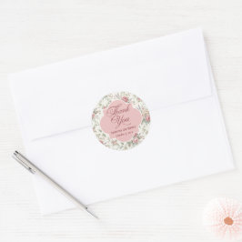 Pegatina Redonda Rosas Pastel Elegantes Agradecimiento de Boda Shab
