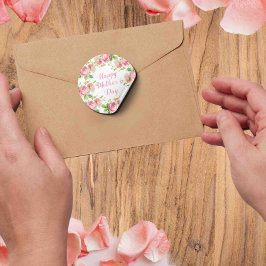 Pegatina Redonda Rosas pintados de color rosa - Feliz Día de la Mad