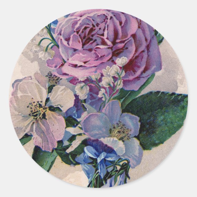 Pegatina Redonda Rosas púrpura de época (Anverso)
