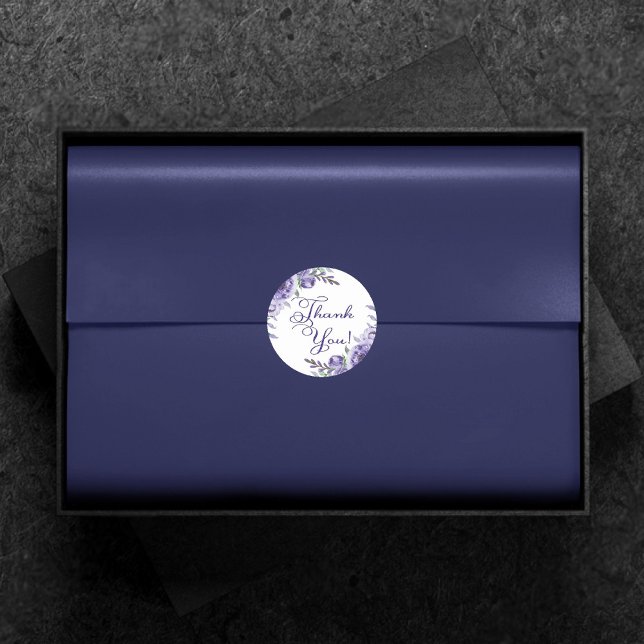 Pegatina Redonda Rosas Purpúreas | Elegante Agradecimiento Floral A (Subido por el creador)