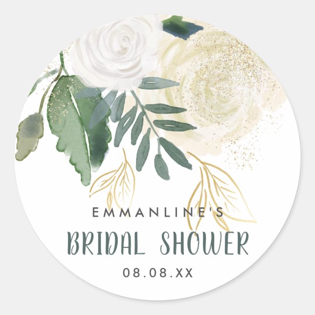 Pegatina Redonda Rosas Purpurinas románticos duchas de novias (Anverso)