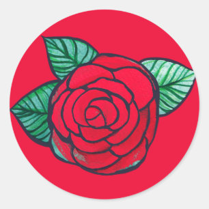 Pegatina Redonda Rosas retro de arte de Red Rose Gardenerers