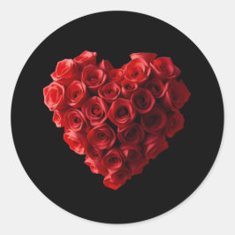 Pegatina Redonda Rosas Rojas con Forma de Corazón-
