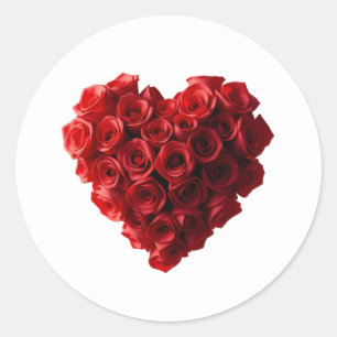 Pegatina Redonda Rosas Rojas con Forma de Corazón-