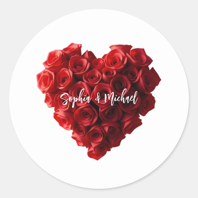 Pegatina Redonda Rosas Rojas con Forma de Corazón- (Anverso)