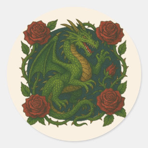 Pegatina Redonda Rosas rojas del Dragón Verde