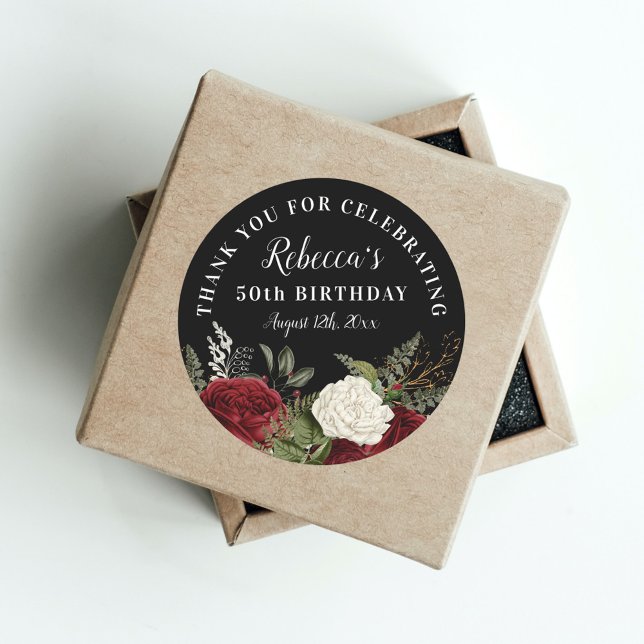 Pegatina Redonda Rosas rojas en negro 50 cumpleaños gracias a favor (Subido por el creador)