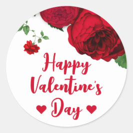 Pegatina Redonda Rosas Rojas Románticas en el Día de San Valentín B