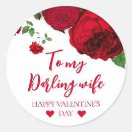 Pegatina Redonda Rosas Rojas Románticas en el Día de San Valentín d