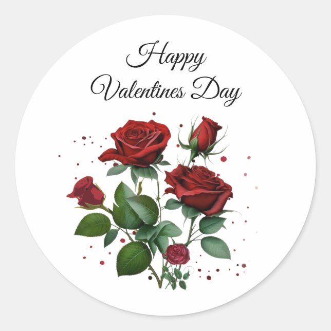 Pegatina Redonda Rosas Rojas San Valentín (Anverso)