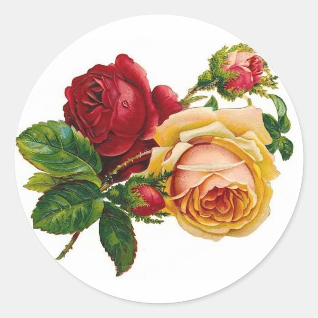 Pegatina Redonda Rosas rojas y amarillas (Anverso)
