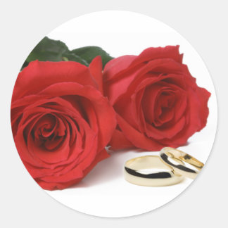 Pegatina Redonda Rosas rojas y bandas Bodas