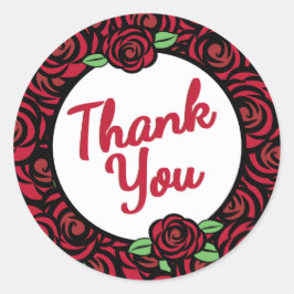Pegatina Redonda Rosas rojas y franjas, gracias