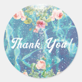 Pegatina Redonda Rosas románticas y destellos gracias