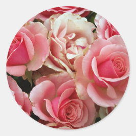 Pegatina Redonda Rosas rosa y crema Flores de flores de flores de b