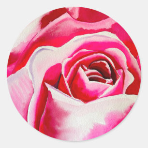 Pegatina Redonda Rosas rosadas arte acuarela romántico
