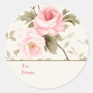 Pegatina Redonda Rosas rosadas Shabby Chic personalizadas para y de