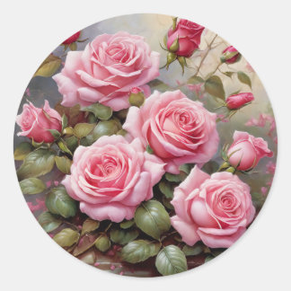 Pegatina Redonda Rosas rosadas vintage