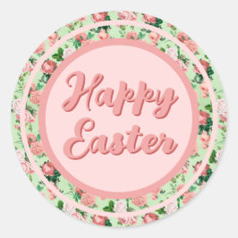 Pegatina Redonda Rosas rosas rosadas de estilo vintage