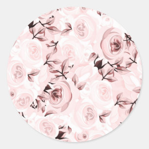 Pegatina Redonda Rosas rosas rosadas Shabby Chic Glam Elegant Fiest