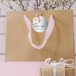 Pegatina Redonda Rosas rosas rosas en Boda botánico plateado