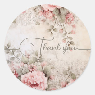 Pegatina Redonda Rosas rosas rosas flores ruidosas elegante
