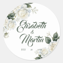Pegatina Redonda Rosas Salvia Floral Boda