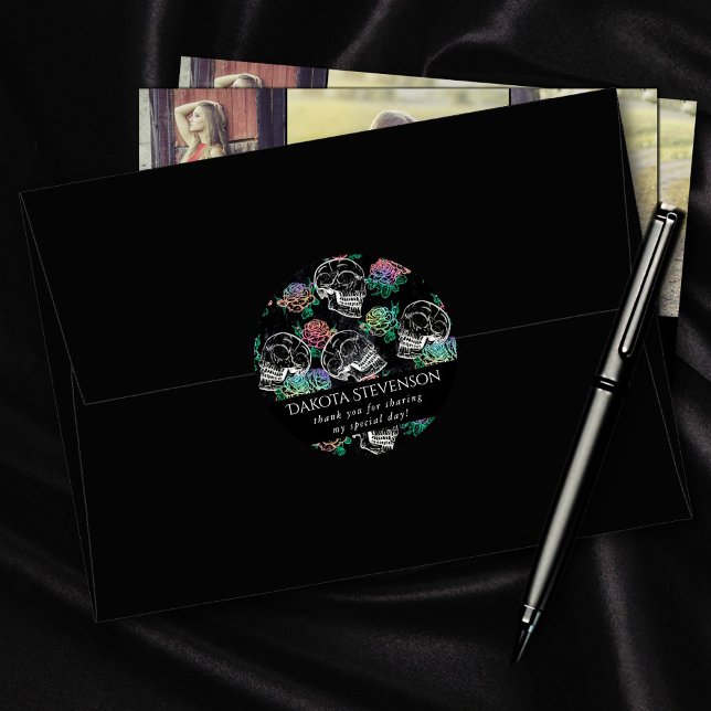 Pegatina Redonda Rosas Skulls y Ombre | Gótico Glam Gracias (Subido por el creador)