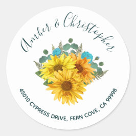 Pegatina Redonda Rosas Verde azulados de girasol Boda Discurso Sell