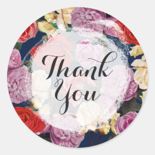 Pegatina Redonda Rosas Vintage Floral & Marinero Florista Gracias