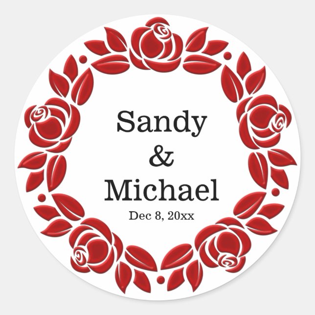 Pegatina Redonda Rosas Wreath (Anverso)