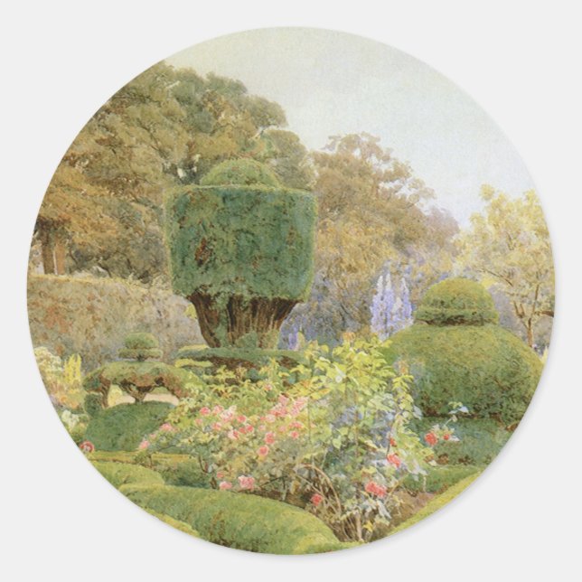 Pegatina Redonda Rosas y adeptos de Elgood, el Viejo Jardín Inglés (Anverso)