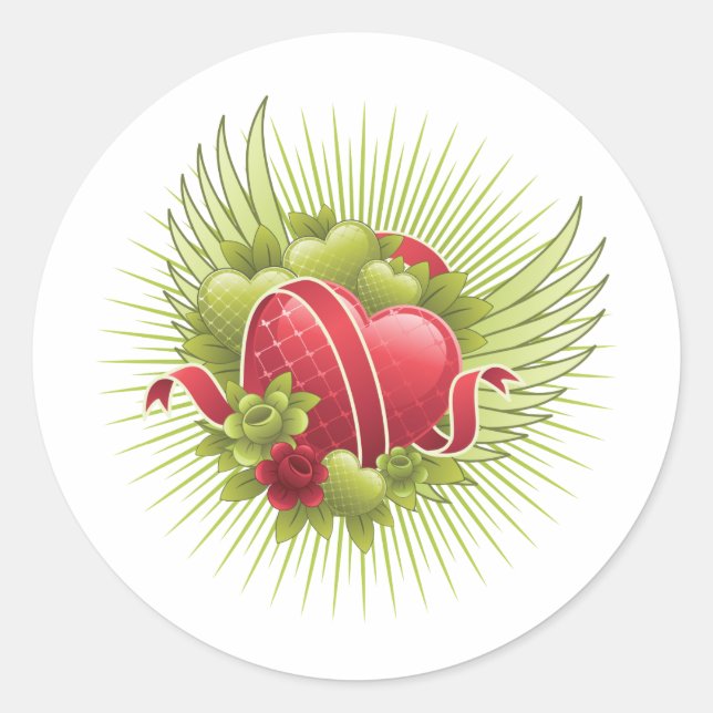 Pegatina Redonda Rosas y alas del corazón (Anverso)