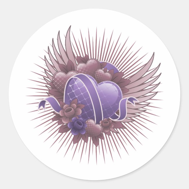 Pegatina Redonda Rosas y alas del corazón (Anverso)