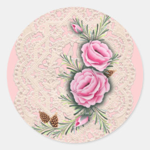 Pegatina Redonda ROSAS y PINO ROSADOS de SHARON SHARPE
