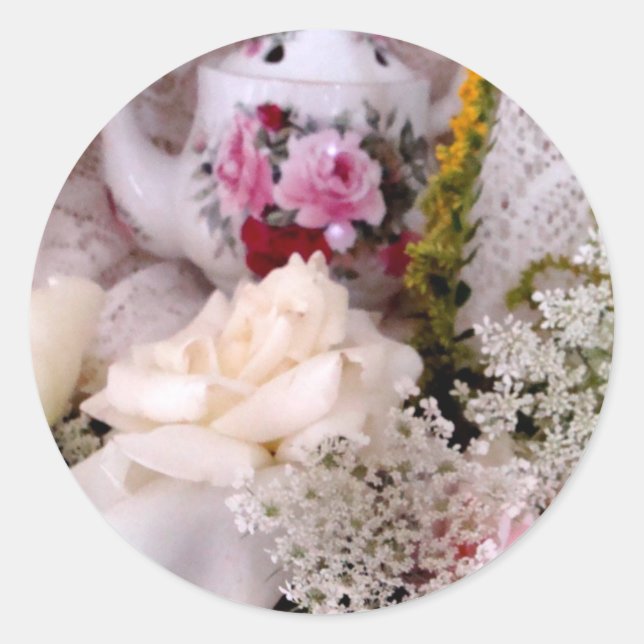 Pegatina Redonda Rosas y precintos de tetera (Anverso)