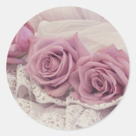 Pegatina Redonda Rosas Y Vida De Lace Rosadas