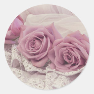 Pegatina Redonda Rosas Y Vida De Lace Rosadas