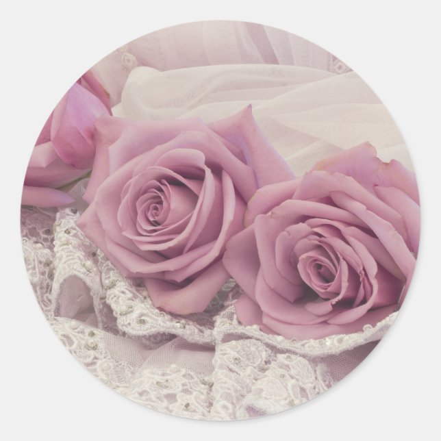 Pegatina Redonda Rosas Y Vida De Lace Rosadas (Anverso)