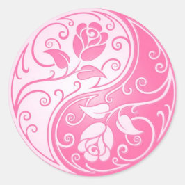 Pegatina Redonda Rosas Yin Yang, rosa