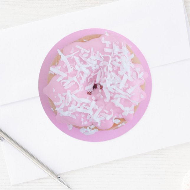Pegatina Redonda Rosca de rosquilla blanca de rocío rosa lindo dulc (Subido por el creador)
