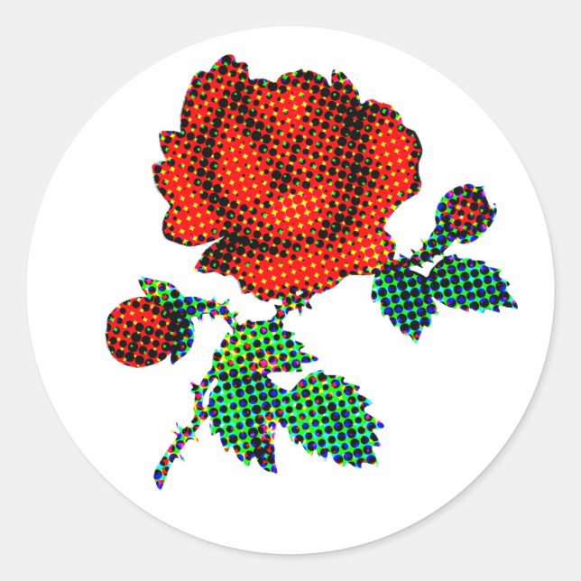 Pegatina Redonda Rose Bloom Halftone Fine Art (Anverso)