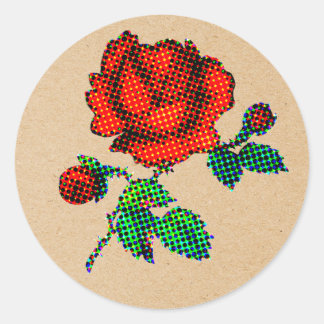 Pegatina Redonda Rose Bloom Halftone on Brown Paper Fine Art