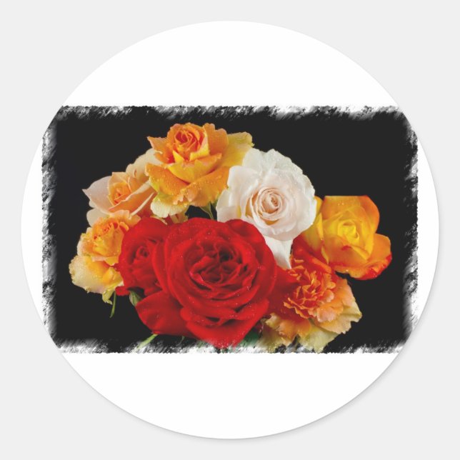 Pegatina Redonda Rose Bouquet (Anverso)