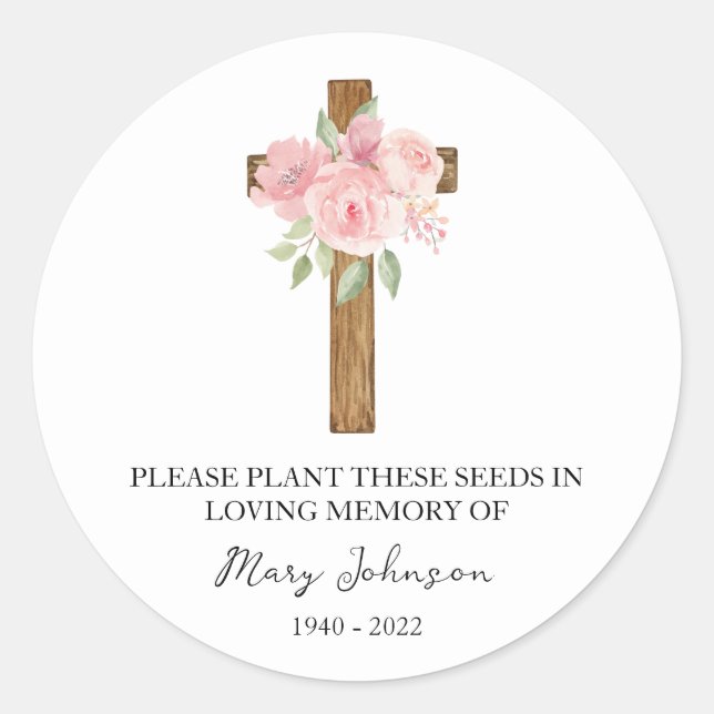 Pegatina Redonda Rose Cross Memorial Funeral Seed Packet (Anverso)