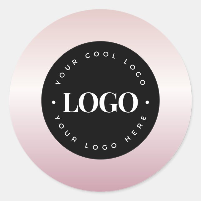 Pegatina Redonda Rose Gold Rosa Tu Logo Personalizado Aquí Negocio (Anverso)