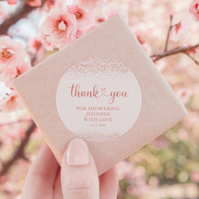 Pegatina Redonda Rose Gold Thank You Confetti Heart Sticker (Subido por el creador)