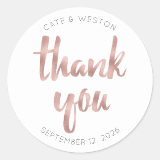 Pegatina Redonda Rose gold thank you, personalized, faux foil