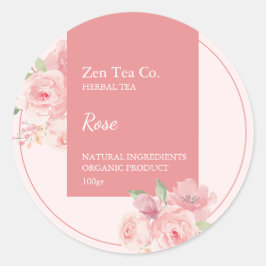 Pegatina Redonda Rose Herbal Tea Business Label