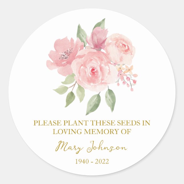 Pegatina Redonda Rose Memorial Funeral Seed Packet (Anverso)